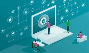 Personas aprendiendo ciberseguridad en un entorno digital conectado