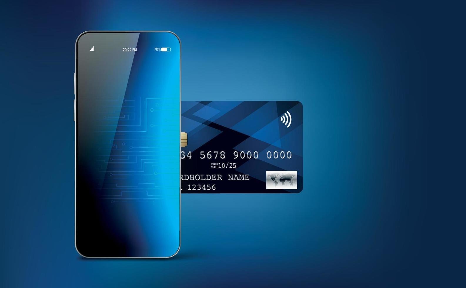 Smartphone con pantalla de app bancaria falsa y representación gráfica del chip NFC en uso para robo de datos